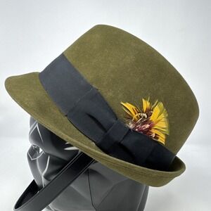 Vintage‎ Royal Stetson Fedora Hat Playboy Green Feather Size 7 1/8